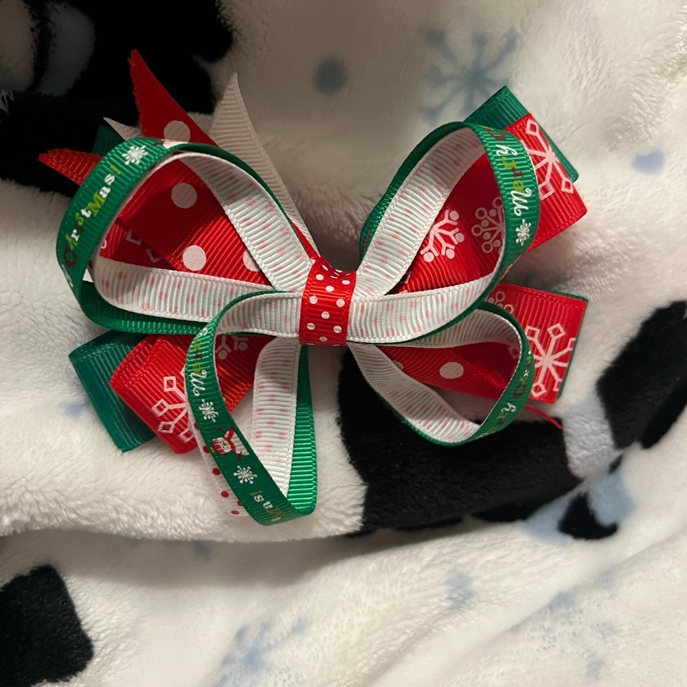 Festive Christmas Red and Green Hair Bow NWOT - Picture 3 of 5